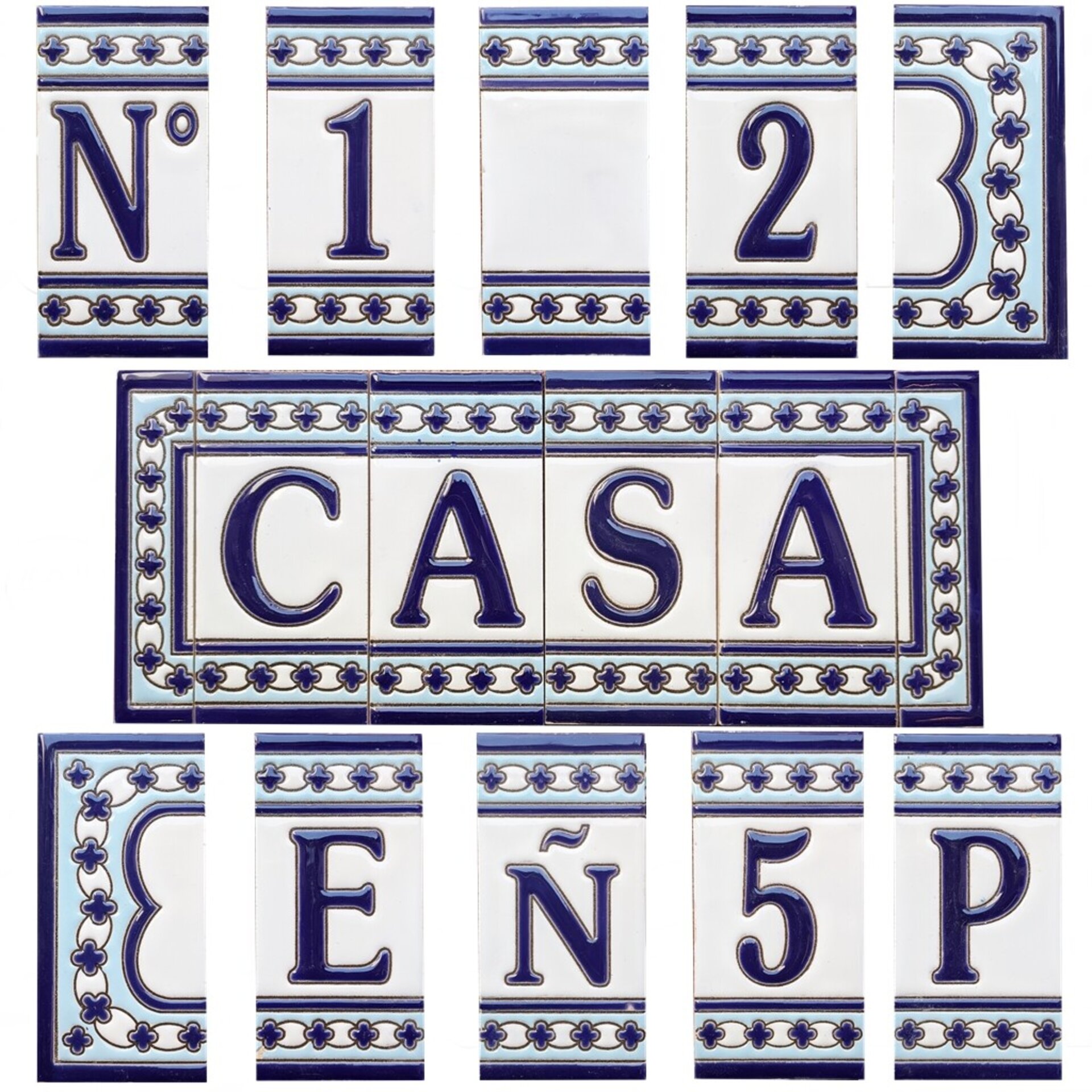 Letras y Números modelo "AZUL-BLANCO" - 11cm. (2.1") - 1