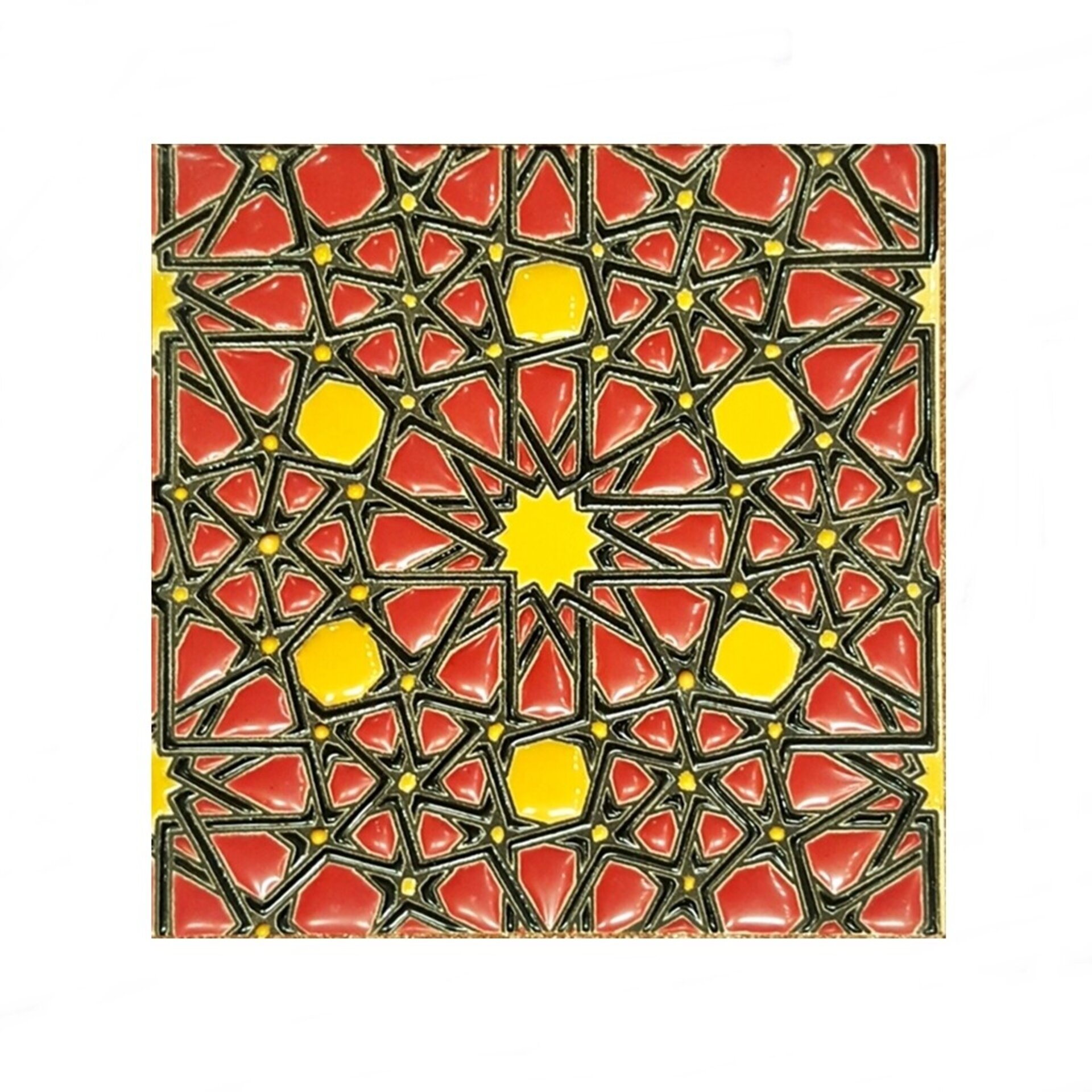 Azulejo artesanal de 15cm. esmaltado en cuerda seca. - 2