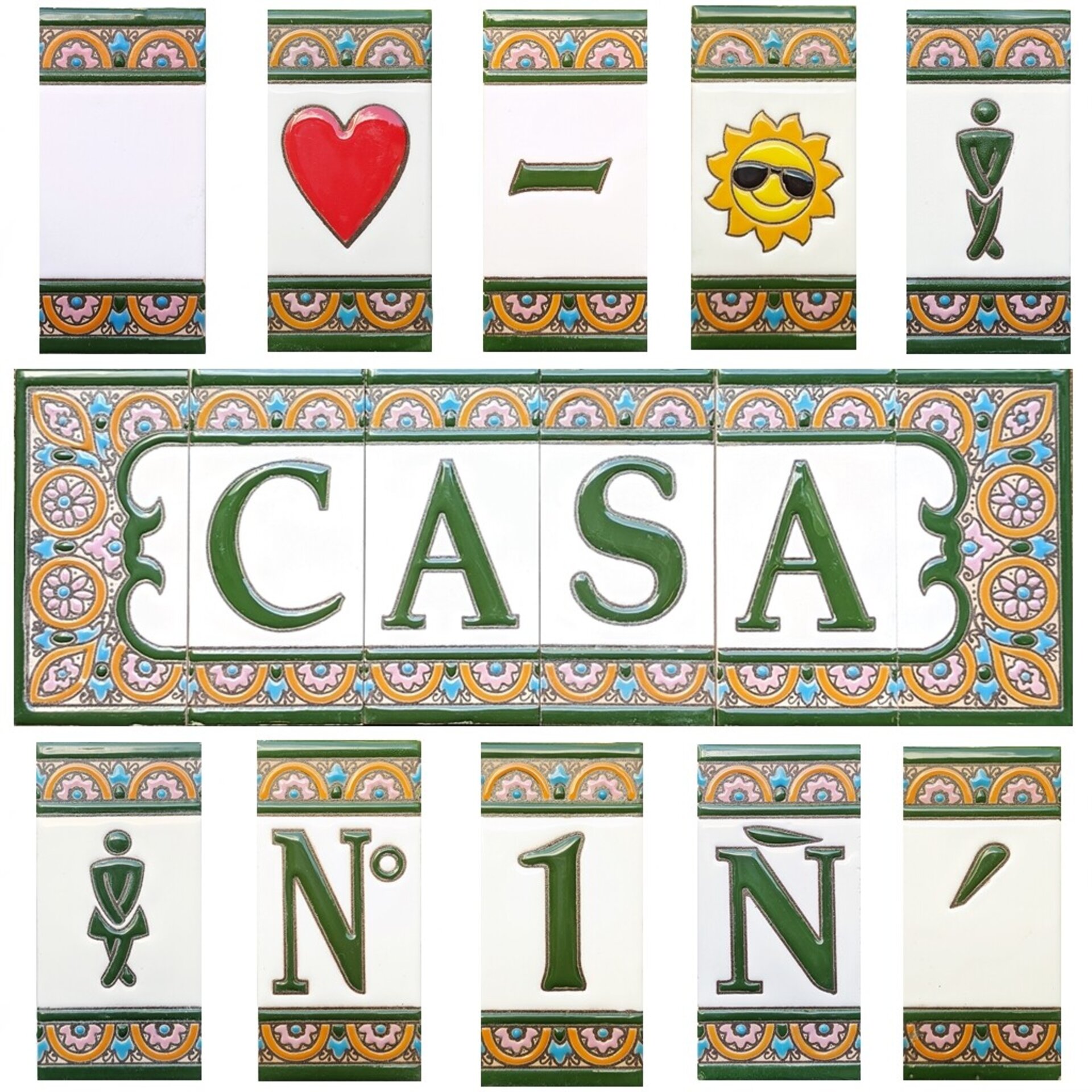 Letras y Números modelo "ARCO-ROSA-Verde" - 11cm. (2.1") - 1
