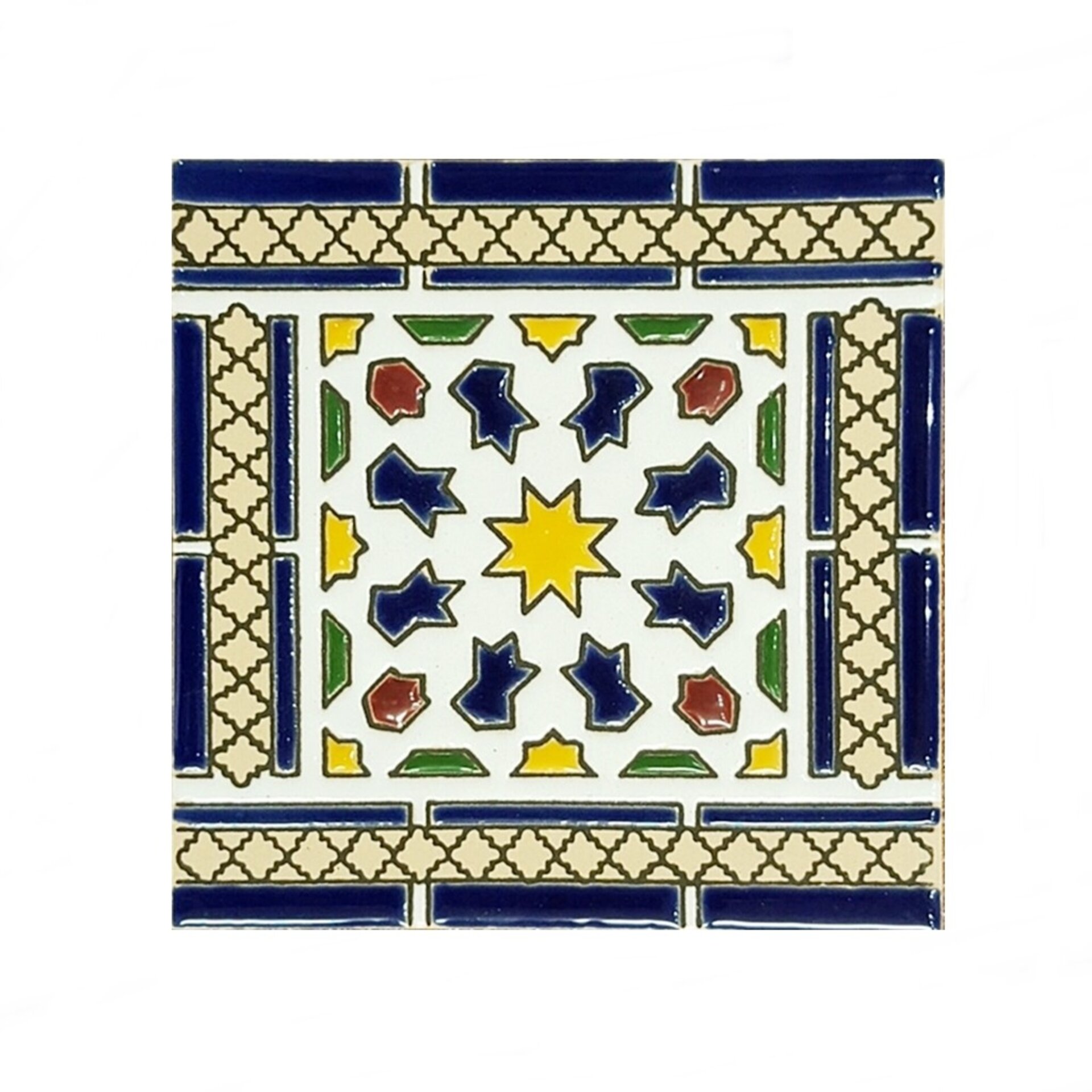 Azulejo artesanal de 15cm. esmaltado en cuerda seca. - 3